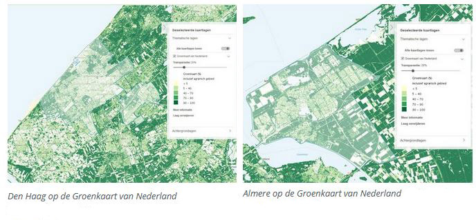 Den Haag en Almere op Groenkaart van Nederland