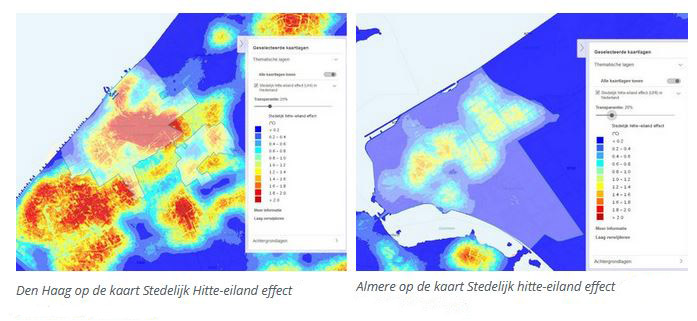 Den Haag en Almere op kaart Stedelijk hitte-eiland effect