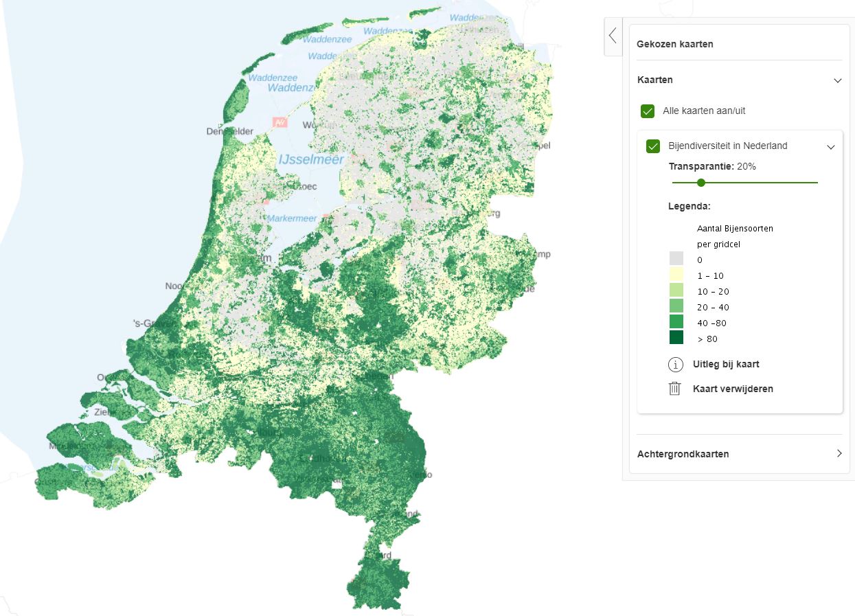 Kaart Bijendiversiteit in Nederland