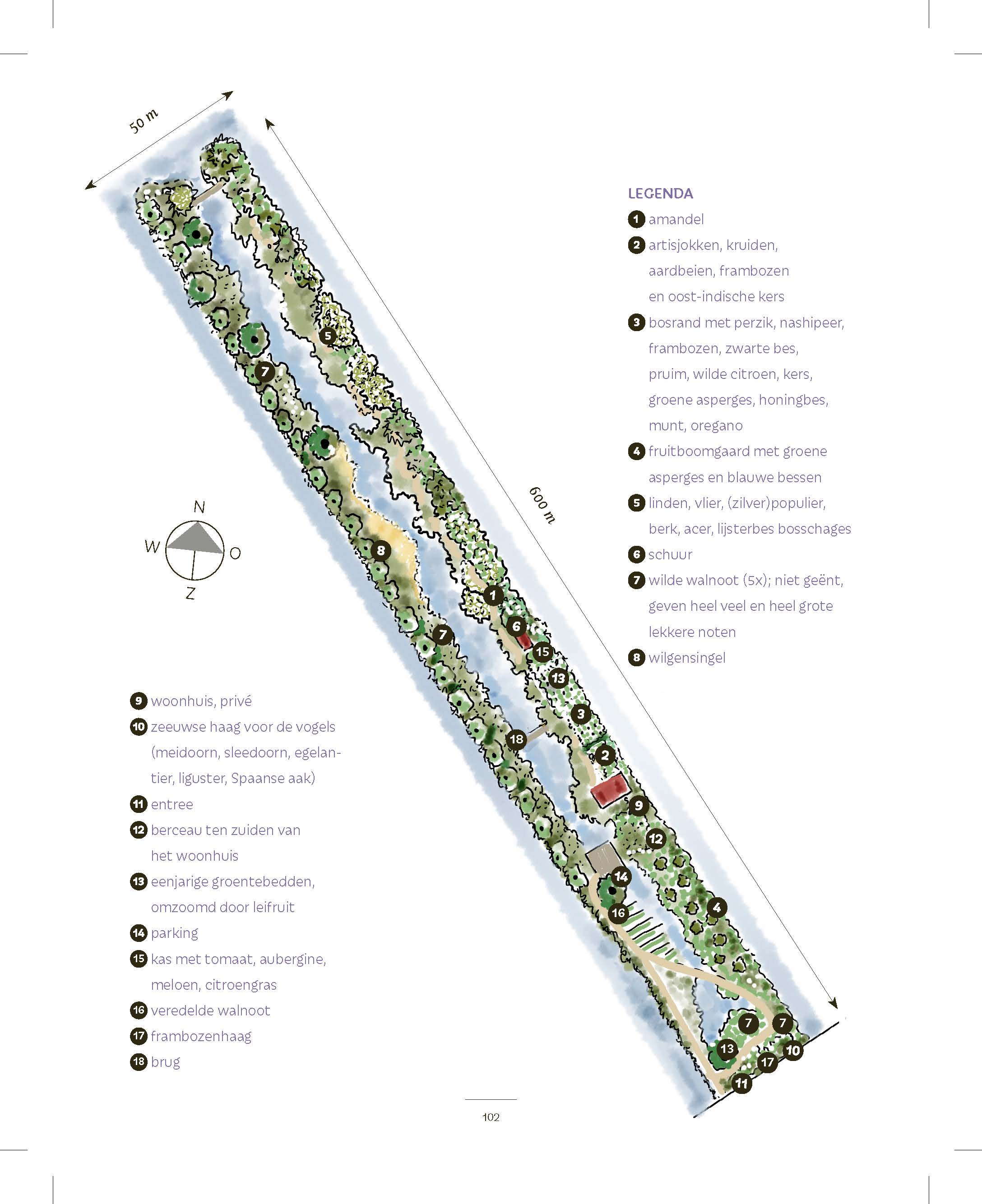 Plattegrond van ‘Van Perkouwse grond’ uit het boek ‘Voedselbosrand’ 