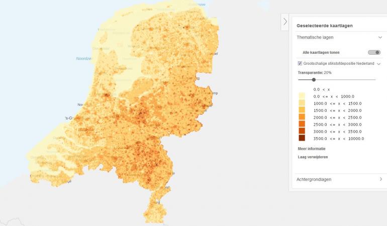 Kaart Grootschalige stifstofdepositie Nederland