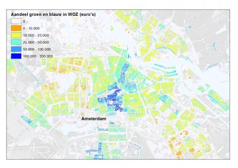 Kaart Huidig woz groen en blauw